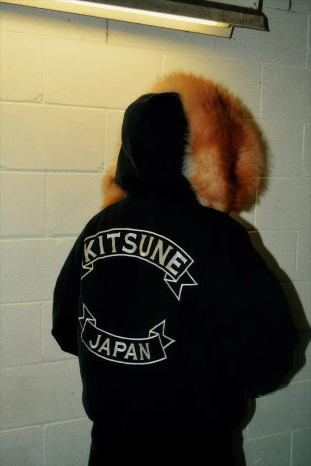 Mohawk Fox Fur Beanie in white, full fox tail laid over the crown seam